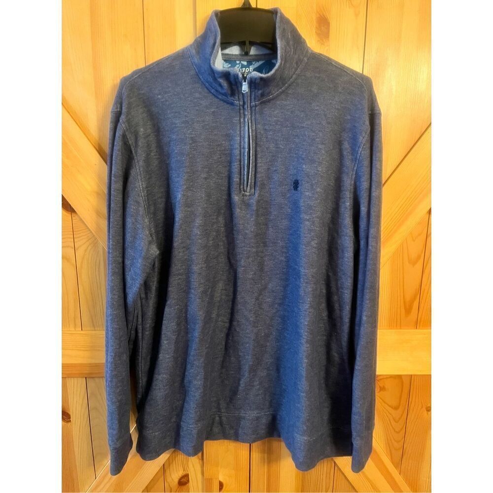 Izod Saltwater Sweater XL Blue 1/4 Zip Relaxed Classic Long Sleeve Mock Logo (33